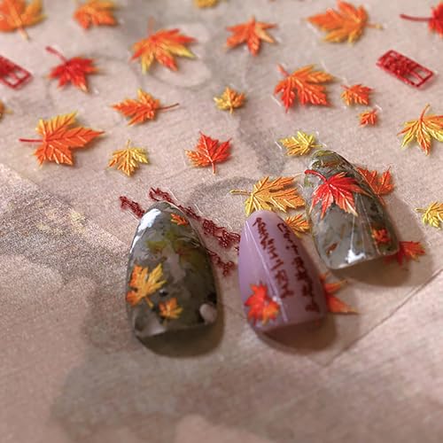 Dulyork 5D Embossed Autumn Maple Leaves Nail Stickers Fall Decals