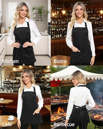 Argstar Adjustable Black Three Pocket Apron for Chef & Kitchen Use - One Size