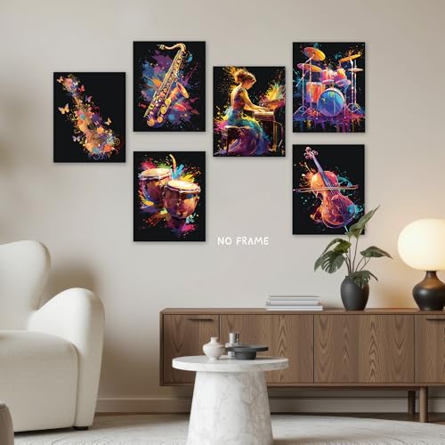 Watercolor Musical Instruments Wall Art Poster Set 8x10 Inch 6-Piece