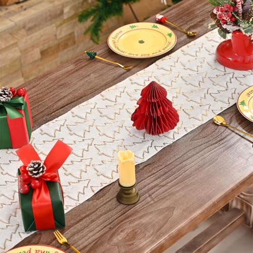Christmas Plush Table Runner - White 13" x 72" Holiday Decor