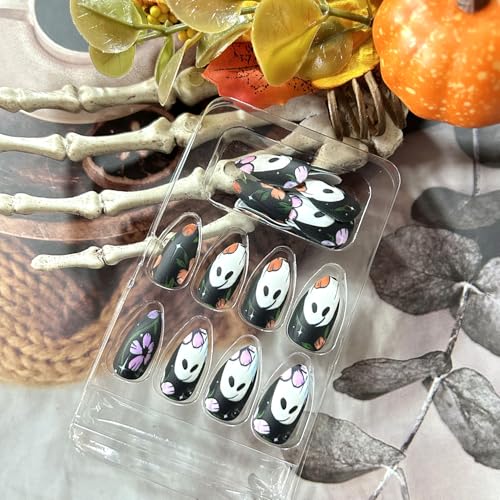 Halloween Press on Nails Short Almond Ghost Fake Acrylic Nails