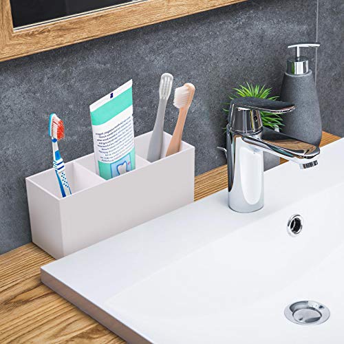 Tbestmax 3-Slot Makeup Brush Holder Organizer - White Cosmetic Storage Bin