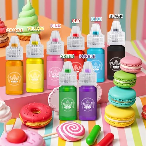 Oil Based Food Coloring Set 8 Vibrant Edible Dyes for Cake & Baking - 0.25 Fl Oz Pack of 8 - PAVADOR