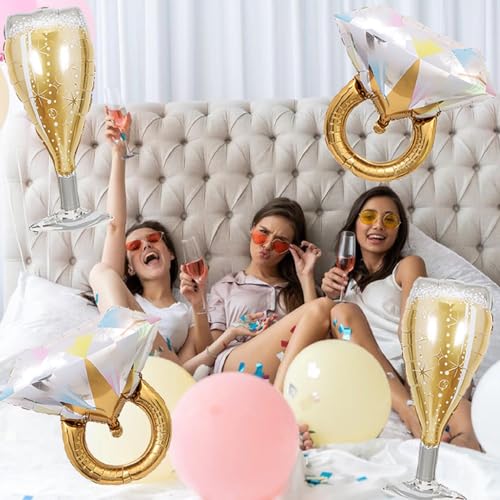 Bride Diamond Ring & Champagne Glass Foil Balloons Set - 4PCS
