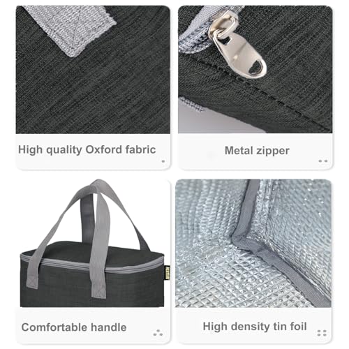YUMINGUHC Carbon Grey Insulated Lunch Bag, Small Collapsible Cooler Tote for Men & Women