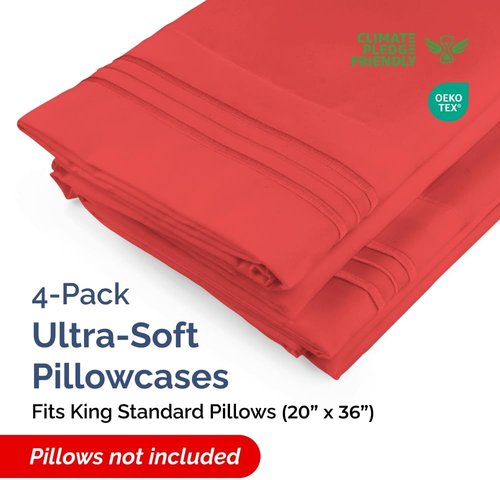 King Standard Pillow Cases - Soft Hotel Quality Covers | Comfy & Cozy Bedding for All - Set of 4 Red