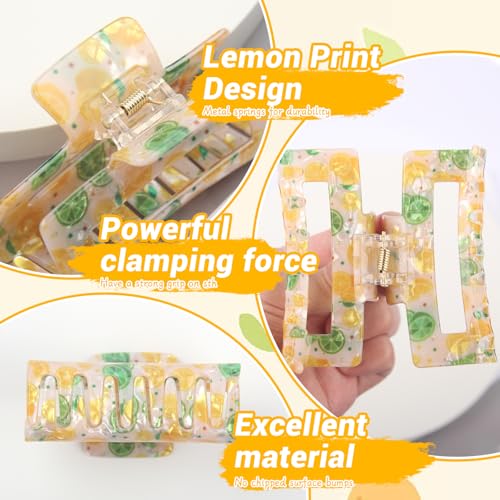 Lemon Hair Claw Clip - Non-Slip Resin Square Summer Fruit Hair Jaw Clamp