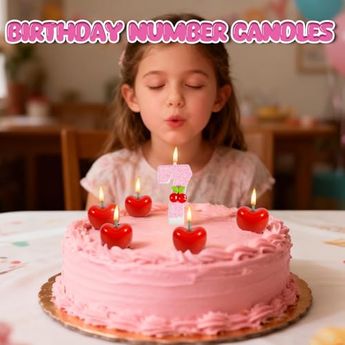 Cherry Number Birthday Candle Set with 5 Mini Cherry Candles