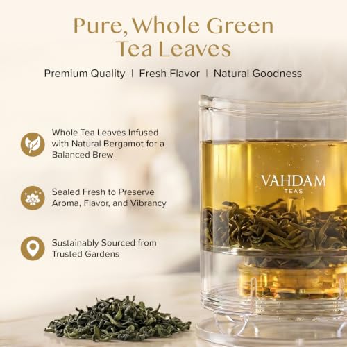 VAHDAM Earl Grey Citrus Green Tea, Loose Leaf, 3.53 oz, 50+ Cups