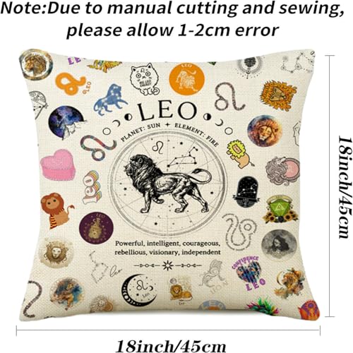 Leo Zodiac Throw Pillow Cover 18x18, Astrology Gift for Women