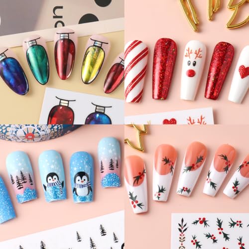 SUTOZMIWE 3D Christmas Nail Art Stickers, Holiday Decals 8-Sheet Set