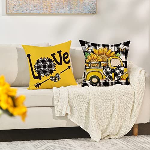 Summer Sunflower Truck Throw Pillow Covers - Set of 4, 18x18