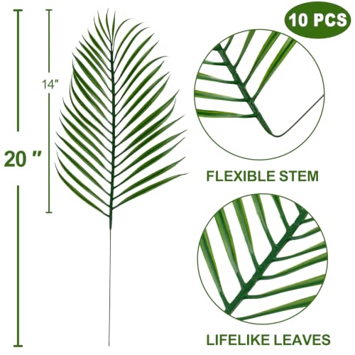 10 Pcs Artificial Palm Leaves - Lifelike Faux Fronds for Tropical Decor