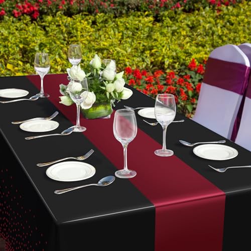 Black and Maroon Tablecloths - 3 Pack Disposable Party Covers 54x108"