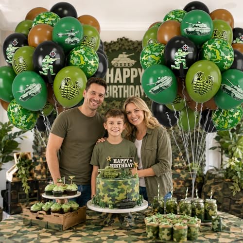 12 Inch Army Balloons - Green, Brown & Black Camo Party Decor