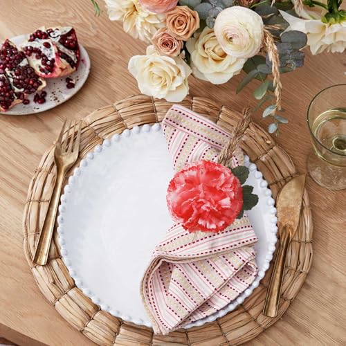 Wonlex Pink Flower Napkin Rings Set of 6, Faux Carnation Serviette Holders