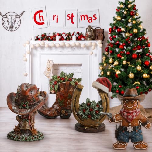 Western Cowboy Christmas Wooden Cutouts - Holiday Decor Set of 4