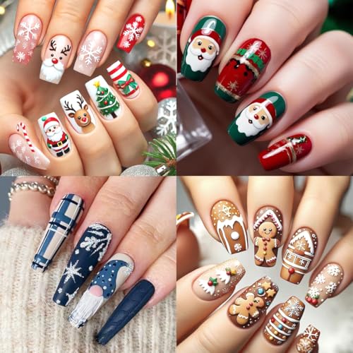 5D Embossed Christmas Nail Stickers Decals Santa Snowman 4 Sheets