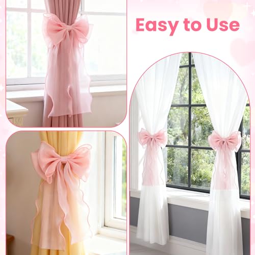 Elegant Pink Bow Curtain Tiebacks - 2 Pack Decorative Holdbacks
