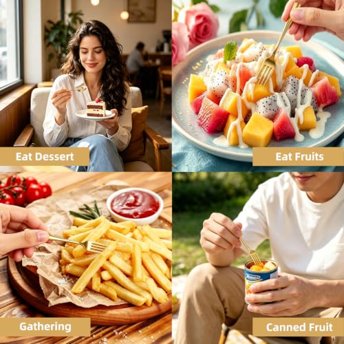 MiraFure 4-Inch Gold Mini Plastic Forks - 100 Pack Heavy Duty Appetizer Forks