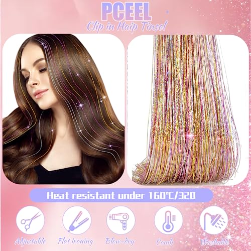Clip-In Hair Tinsel Extensions 20 Inch Heat Resistant Glitter Hair Kit