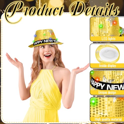 Black Gold Flashing Party Hats Set - Happy New Year, Christmas, Birthday, 3 Pack