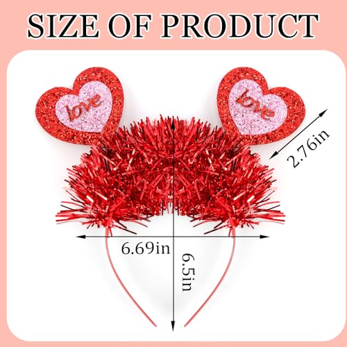 AHONEY Red Heart Headband with Glitter Tinsel for Valentine's Day