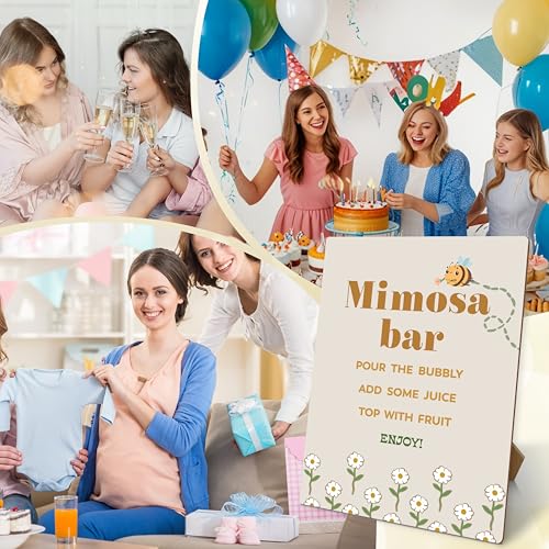 Honey Bee Mimosa Bar Sign with Stand 8x10 Wooden Tabletop Decor for Baby Shower
