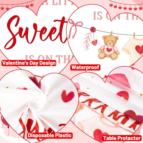 Valentine's Day Baby Shower Tablecloth Set - 3 Pack Disposable 51.2x86.6 Inch