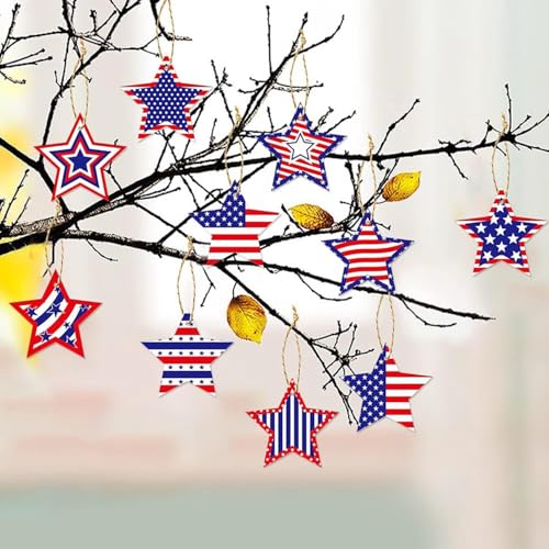 12 PCS 4th of July Hanging Ornaments - Patriotic Star Decorations
