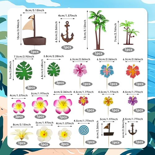 27PCS Tropical Cake Decoration Set - Boat, Coconut Trees & Flowers