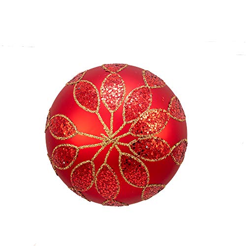 Red Glitter Pattern Glass Ball Ornaments - 80MM Holiday Christmas Decorations, 6 Pack