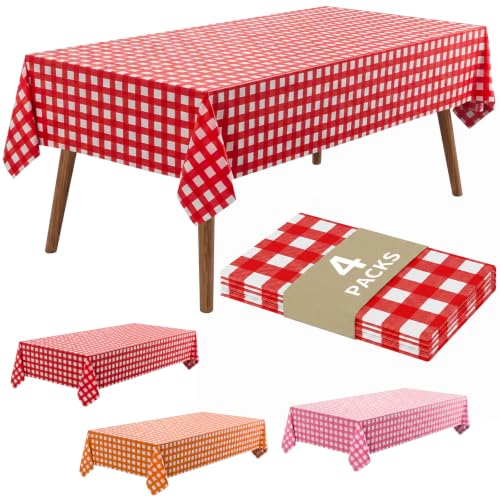 Goodluck 54 x 108 Inch Disposable Plastic Tablecloths - Red & White Gingham