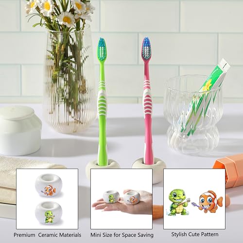 DQELFA 2-Piece Ceramic Toothbrush Holder with Sea-Themed Designs