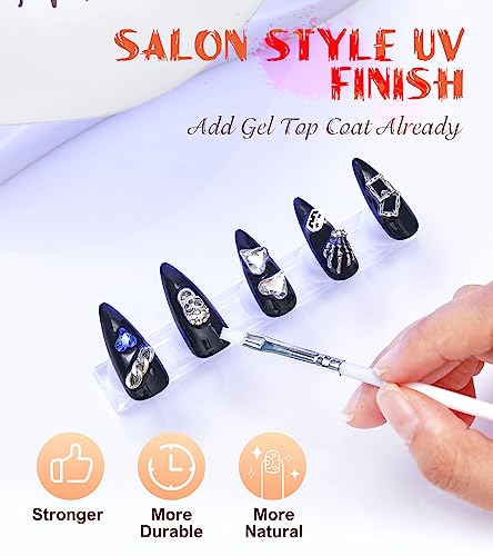 Extra Long Black Stiletto Press On Nails Halloween Gothic Fake Nails