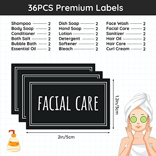 Segbeauty Waterproof Soap Dispenser Labels S+D+F-Black - 36 Pack Minimalist Stickers for Bottles