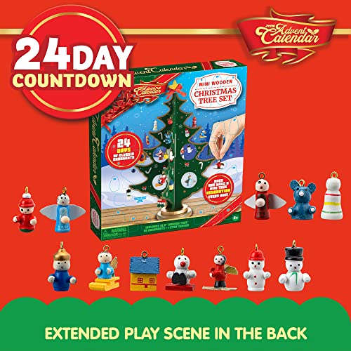 Christmas Advent Calendar with Wooden Tree and Ornaments - 24 Days Countdown Gift for Kids