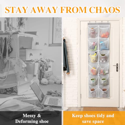 GOMAJI Over The Door Shoe Organizer with 12 Mesh Pockets - Gray