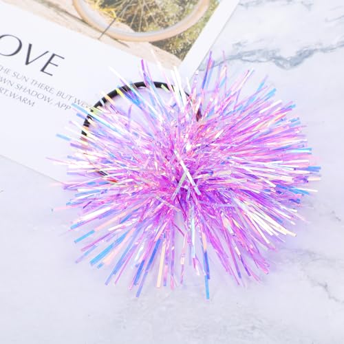 Shiny Pom Pom Hair Ties 2Pcs Fluffy Cute Elastic Ponytail Holders