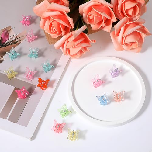 JJUNW 30Pcs Mini Butterfly Hair Clips Glitter Multi-Color Grip