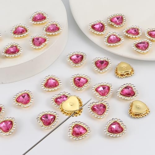 10mm Heart Sew-On Glass Rhinestones - 30PCS Rose Red Gems