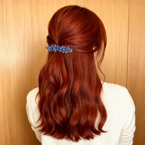 Blue Flower Rhinestone Hair Barrette Sparkly Crystal Hair Clip