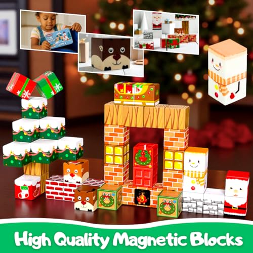Christmas Mini Magnetic Building Blocks Travel Set - Educational Toys for Kids 3-8