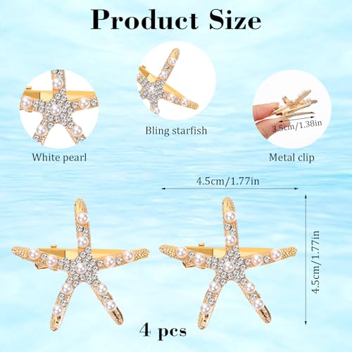 Tyqour 4Pcs Starfish & Pearl Hair Clips Mermaid Beach Hair Barrettes