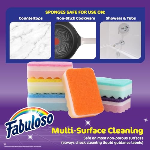 Fabuloso Scratch-Free Kitchen Dish Sponges, Rainbow, 12-Pack (6 Count, 2-Pack)