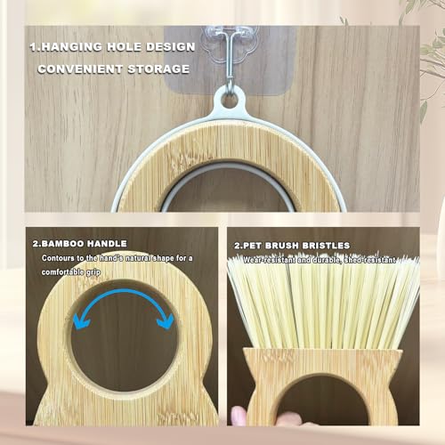Xifando Mini Broom and Dustpan Set, Compact Bamboo Handle - White