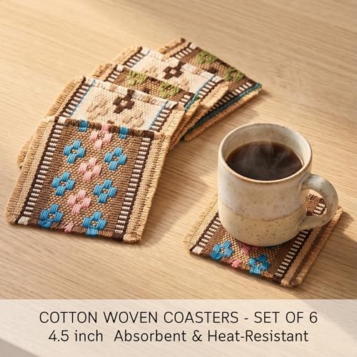 Boho Woven Coasters Set of 6 | Handmade Cotton Drink Coasters