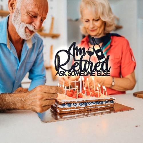 Tivurcia Black Glitter Retirement Cake Topper for Farewell Party