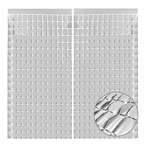 PADELO Silver Shimmer Wall Backdrop, 2Pcs 3.3x6.6 Ft Tinsel Streamer Curtain