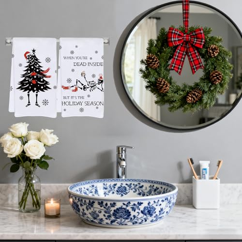 SolarGlory 4-Piece Gothic Christmas Kitchen Towels, Skeleton Dish Towels